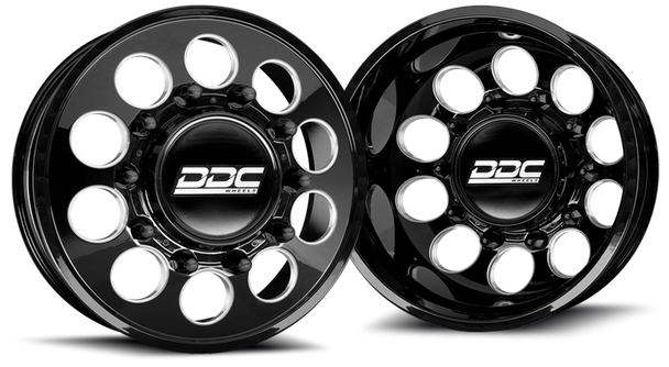 DDC WHEELS 03BM-210-08-12 THE HOLE DUALLY WHEEL SET - BLACK/MILLED 20 X 8.50 (8 X 210 BOLT PATTERN) 2011-2022 GM SILVERADO/SIERRA 3500HD DRW