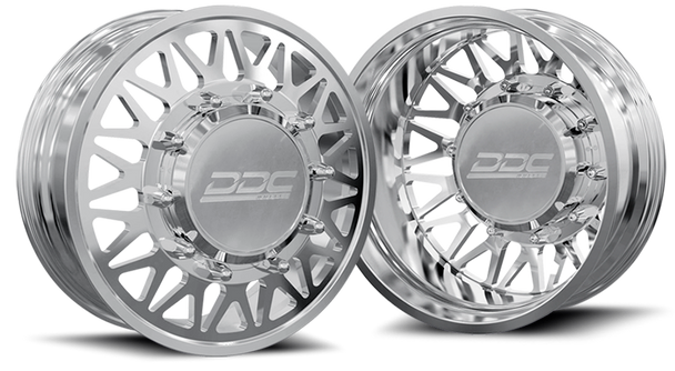 DDC WHEELS 24PL-22-225 THE MESH FORGED DUALLY WHEEL SET - POLISHED 22 X 8.25 (10 X 225 BOLT PATTERN)  2005-2010 FORD F-450/F-550 2015-2023 DODGE RAM 4500/5500