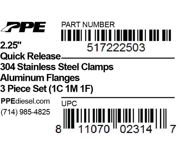 PPE 517222503 2.25 INCH QR ALUMINUM V-BAND 3 PC SET 1C 1M 1F
