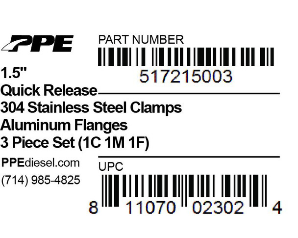 PPE 517215003 1.5 INCH QR ALUMINUM V-BAND 3 PC SET 1C 1M 1F