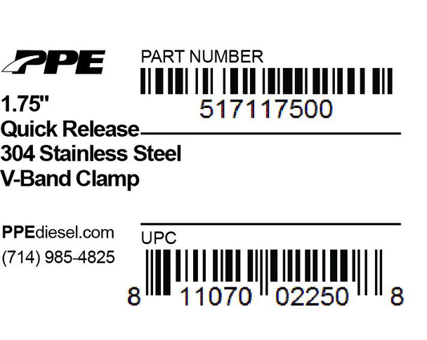 PPE 517117500 1.75 INCH V BAND CLAMP STAINLESS STEEL QUICK RELEASE