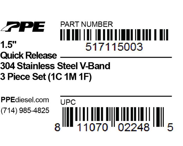 PPE 517115003 1.5 INCH V BAND 3 PC SET SSC/SSF 1C 1M 1F QR