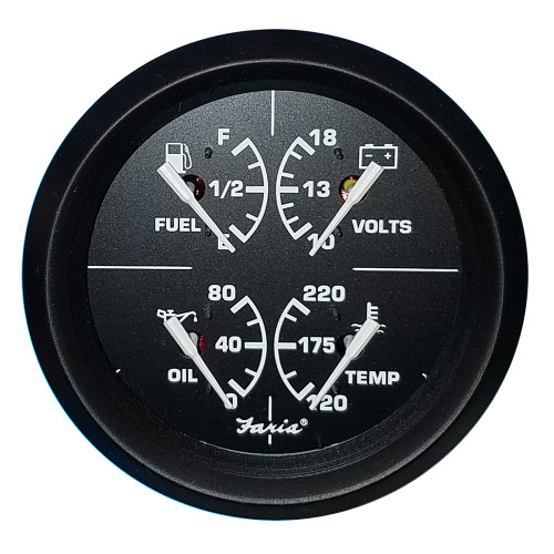 Faria Euro Black 4" Multifunction Gauge - Volt\/Fuel\/Oil\/Water Temperature [32851]