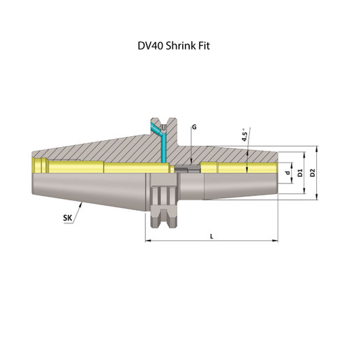 Omega DIN69871 DV40 Shrink Fit Collet Chuck Drawing