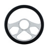 14" Chrome Aluminum 3 Spoke Style Steering Wheel With Black Engineered Leather Grip