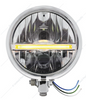 Chrome 5-3/4" Motorcycle Headlight 9 LED Bulb With Amber LED Light Bar