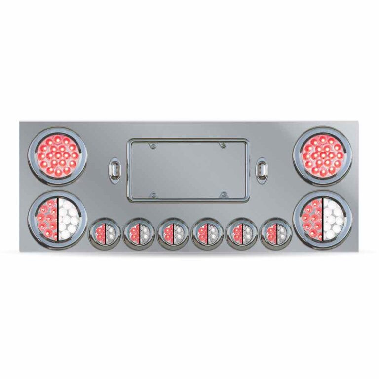 Stainless Steel Rear Center Panel With 2 X 4" & 6 X 2" Dual Revolution, With 2 X 4" Red & 2 License Light Leds-Trux-TU-9001L2