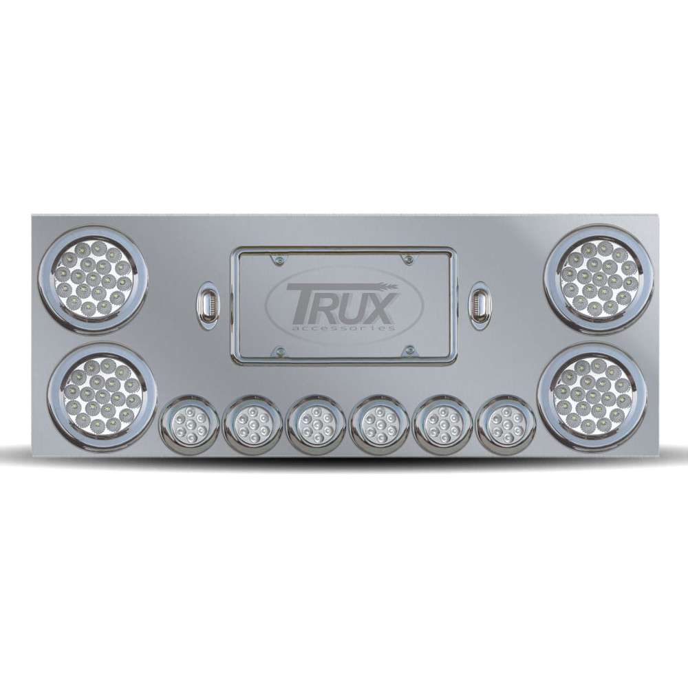 Stainless Steel Rear Center Panel With 2 X 4" & 6 X 2" Dual Revolution, With 2 X 4" Red & 2 License Light Leds-Trux-TU-9001L2
