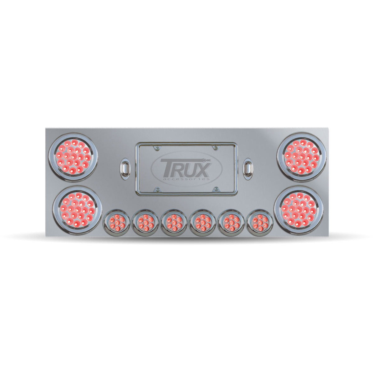 Stainless Steel Rear Center Panel With 4 X 4", 6 X 2" Dual Revolution (Red/Blue) & 2 License Light Leds-Trux-TU-9001L4