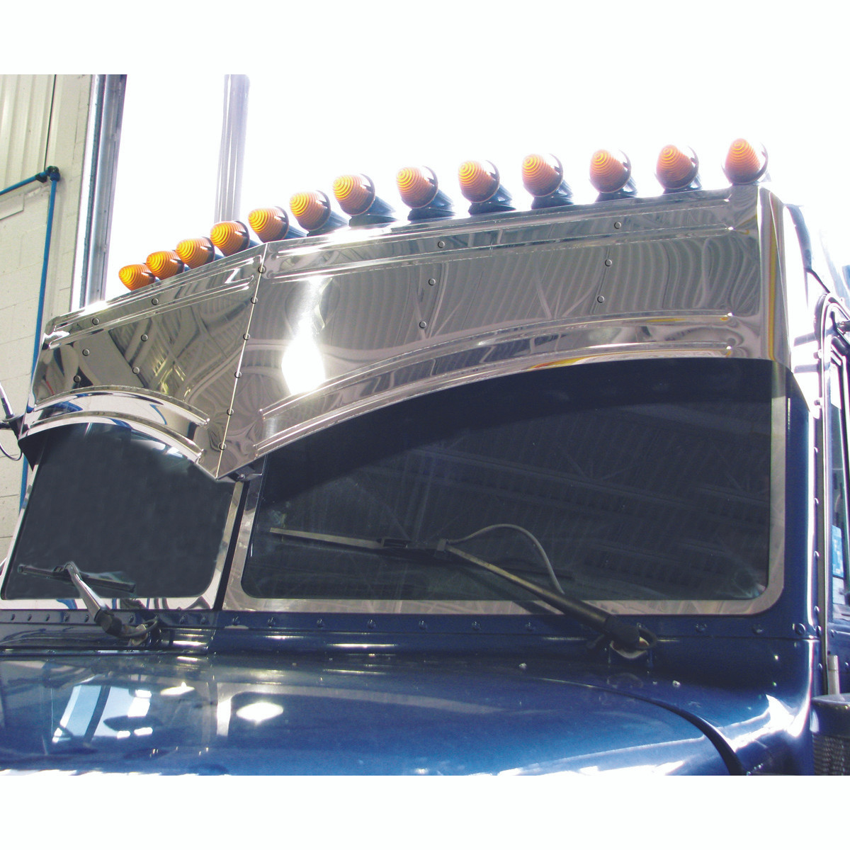 15 1/2" Stainless Steel "Batman" Style Peterbilt 4 Bead Visor (1 Piece)-Trux-TSUN-P7