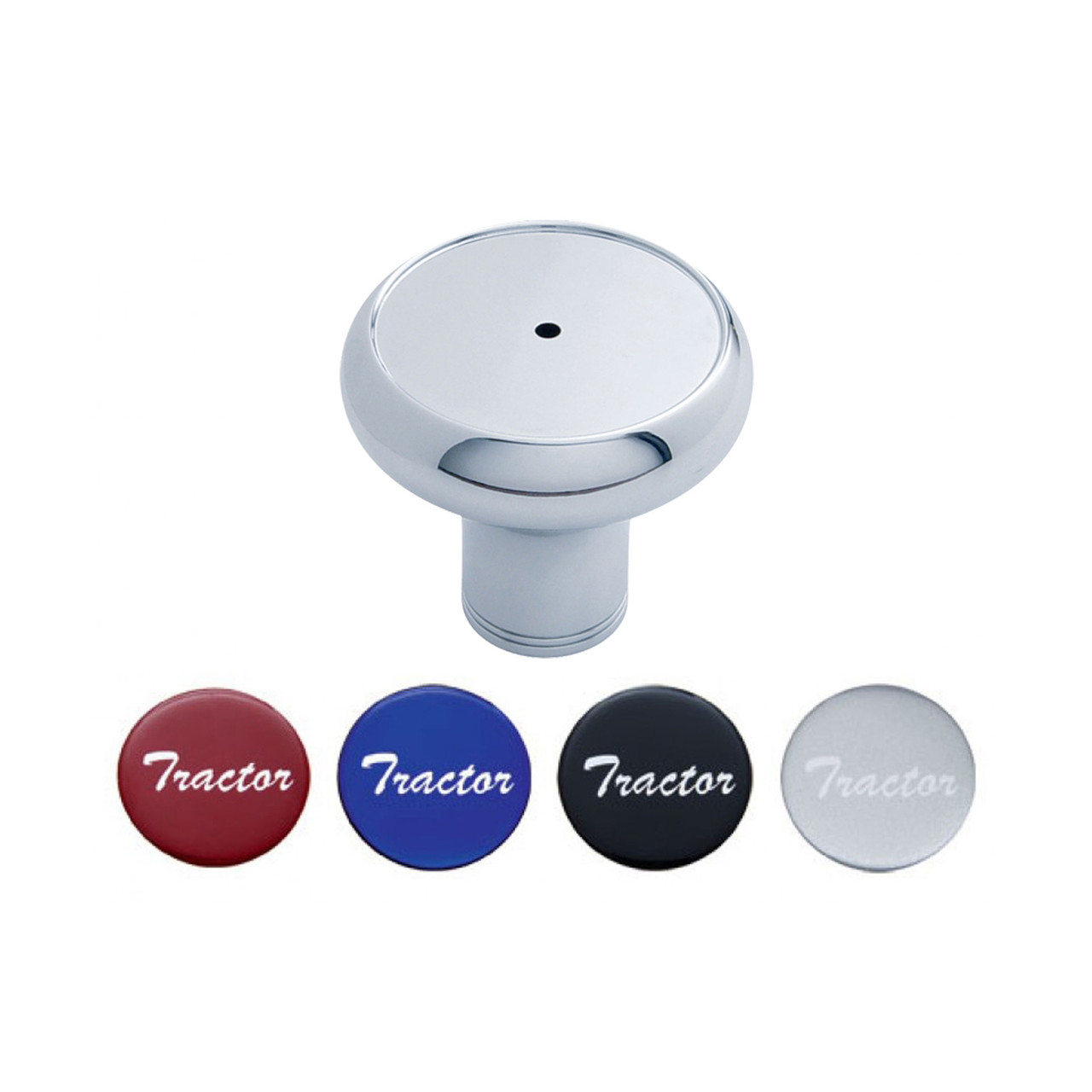 "Tractor" Chrome Deluxe Aluminum Screw-On Air Valve Knob W/ Multi Color Glossy Sticker-United Pacific-22989