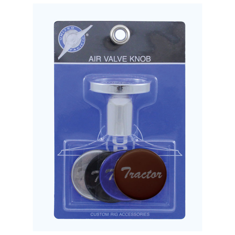 "Tractor" Chrome Aluminum Screw-On Air Valve Knob W/ Multi Color Glossy Sticker-United Pacific-22991