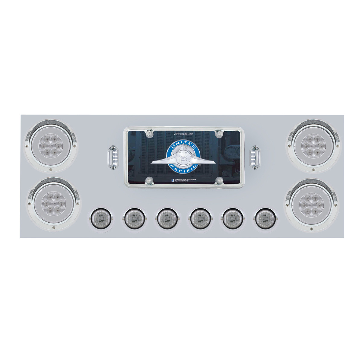 SS Rear Center Panel w/4X 21 LED 4" "GLO" Lights & 6X 9 LED 2" Lights & Visors -Red LED/Clear Lens-United Pacific-34281