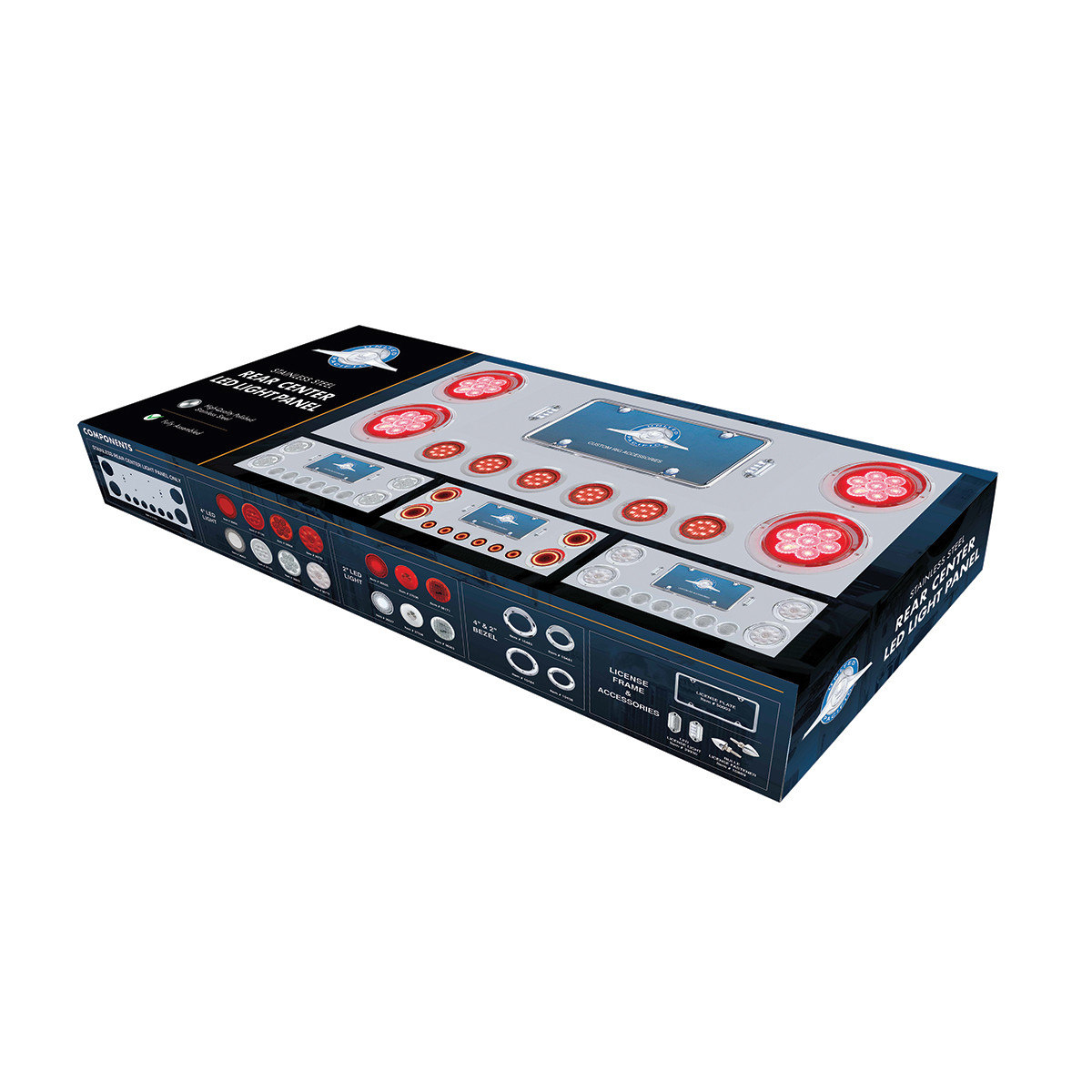SS Rear Center Panel w/ Four 23 LED 4" Lights & Six 9 LED 2" Mirage Lights & Visors - Red LED/Clear Lens-United Pacific-34499