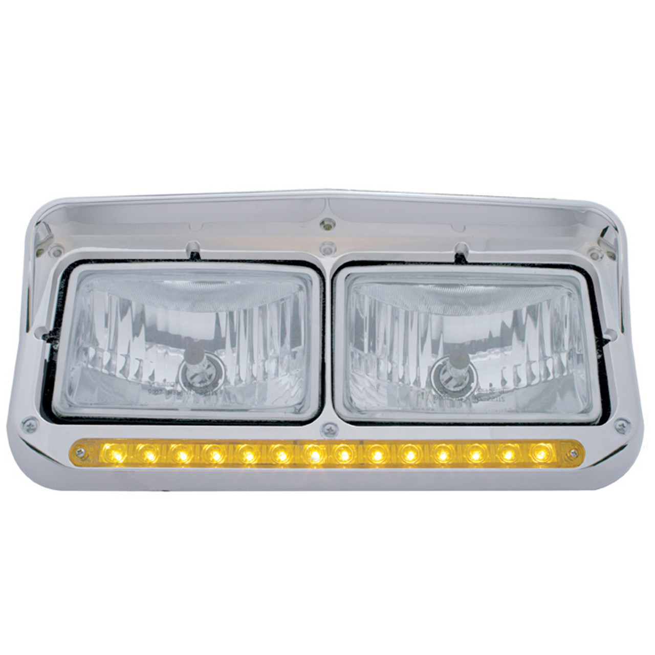 14 LED Rectangular Dual Headlight Bezel w/ Visor - Amber LED/Amber Lens
