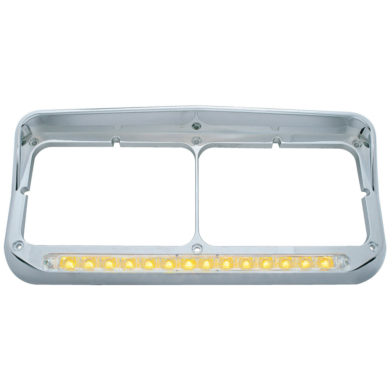 14 LED Rectangular Dual Headlight Bezel w/ Visor - Amber LED/Clear Lens