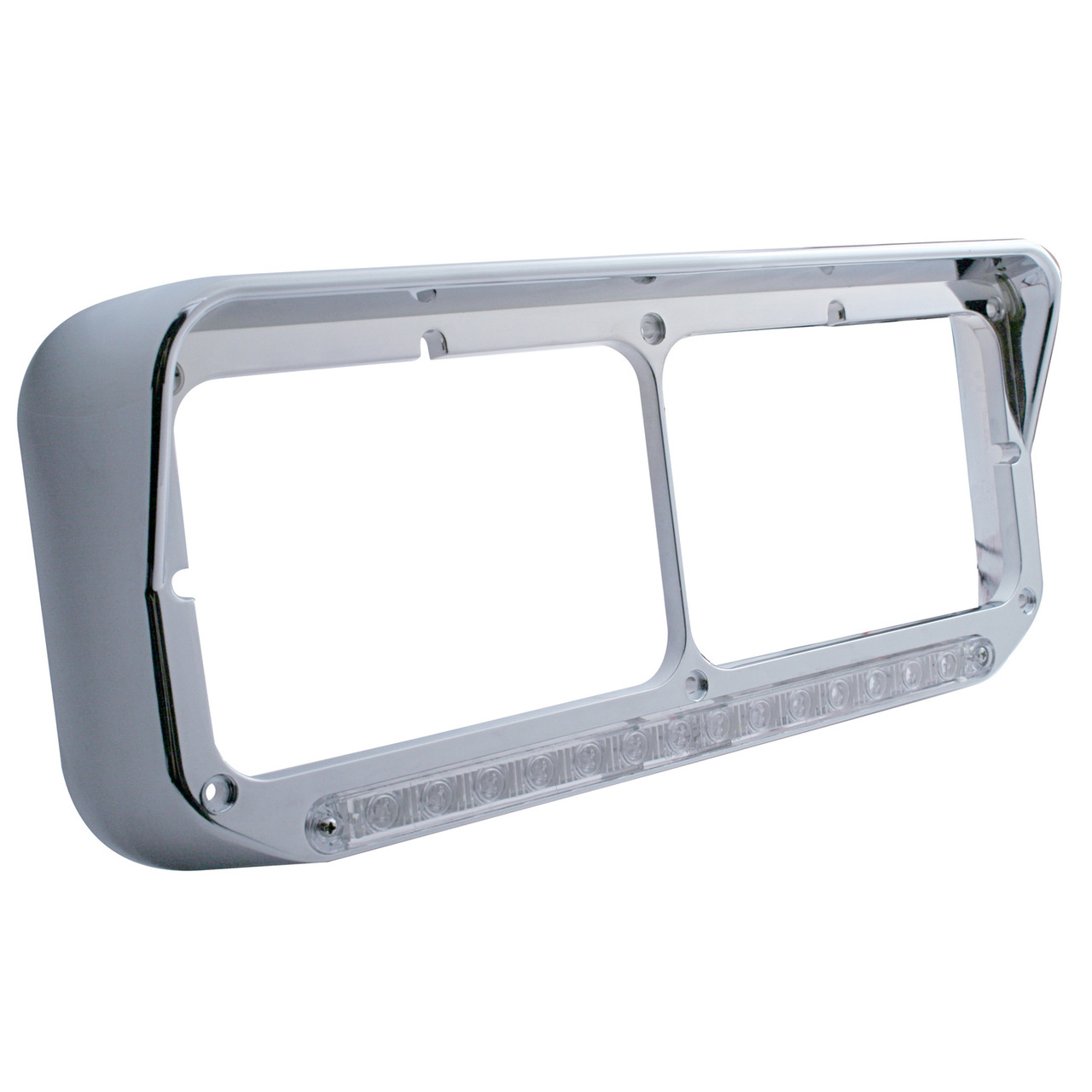 14 LED Rectangular Dual Headlight Bezel w/ Visor - Amber LED/Clear Lens