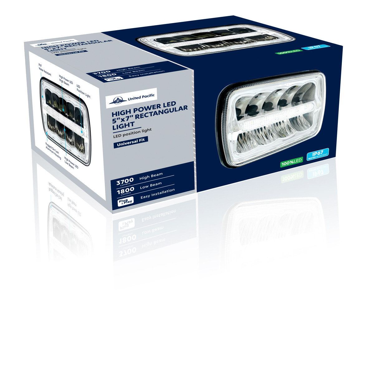 5" X 7" 9 LED Rectangular Light With 6 White LED Light Bar