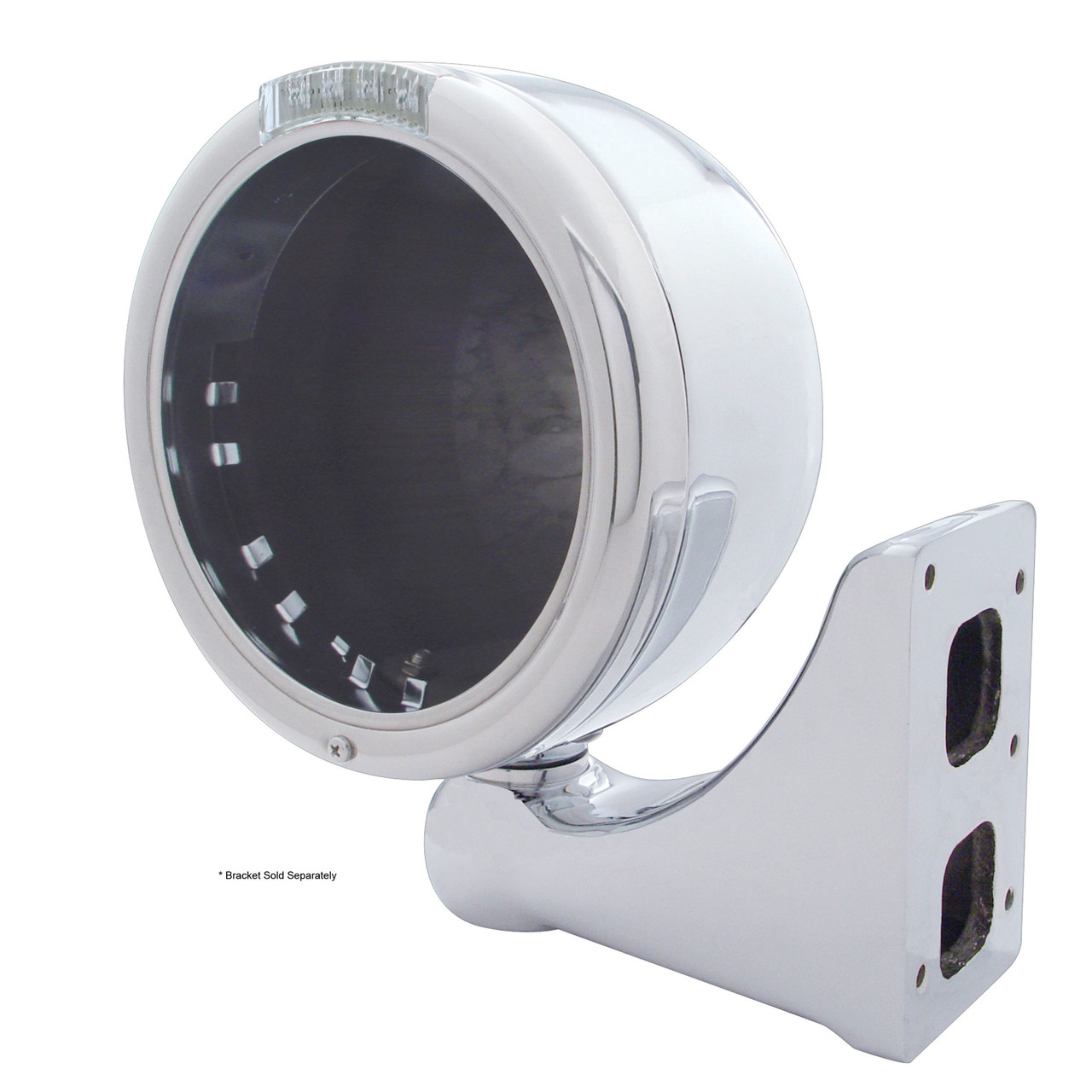 Stainless Steel Classic Half Moon Headlight No Bulb w/ LED Turn Signal - Clear Lens