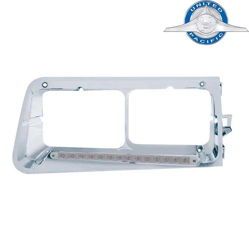 14 LED Headlight Bezel For 1989-2009 Freightliner FLD -Passenger - Amber LED/Clear Lens