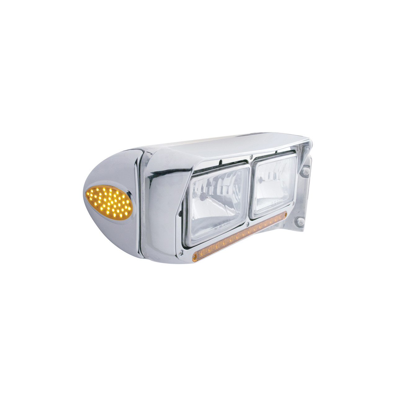 39 LED Teardrop Headlight Turn Signal Light Cover For Peterbilt - Amber LED/Amber Lens