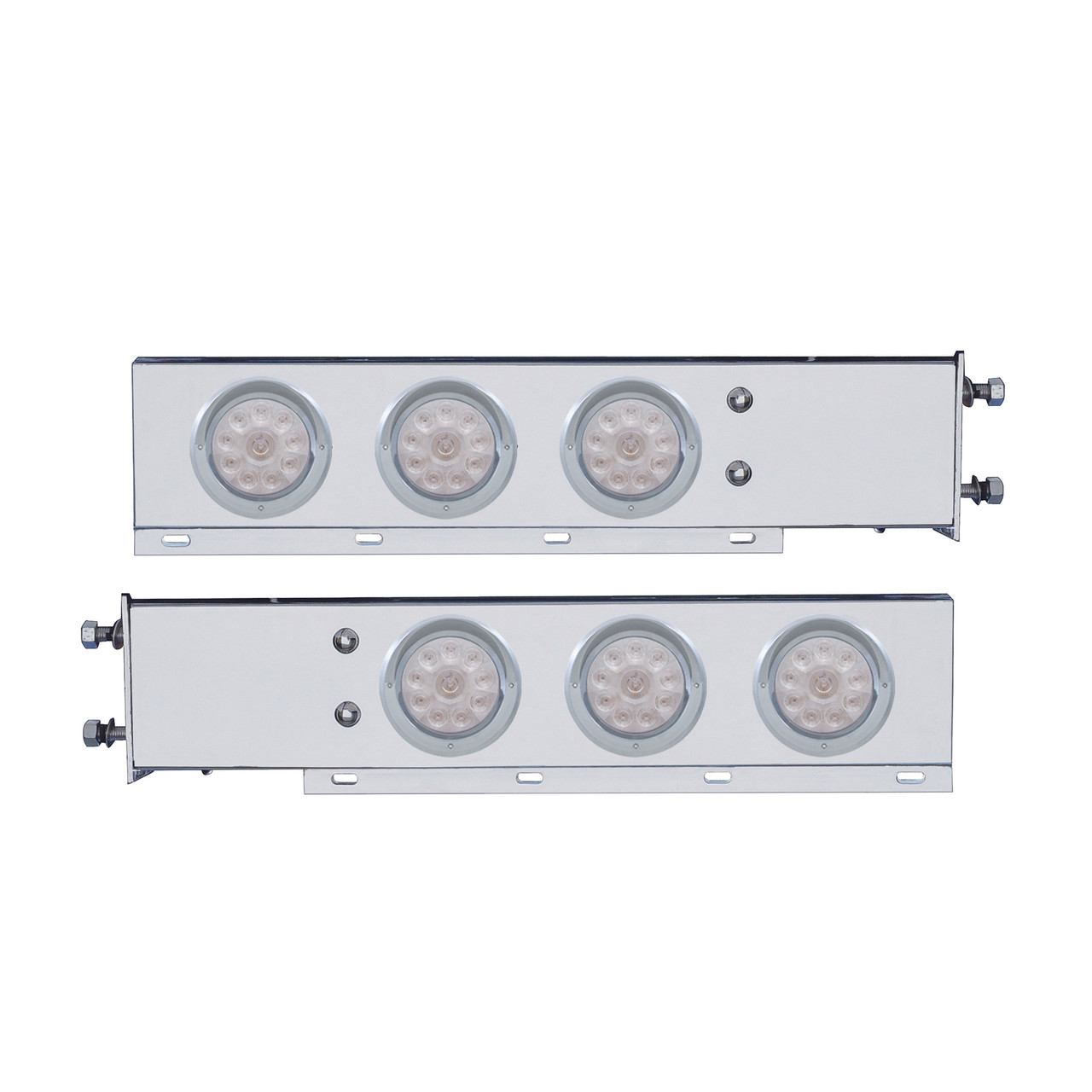 2-1/2" Bolt Pattern SS Spring Loaded Bar w/6X 4" 10 LED Lights & Visors -Red LED/Clear Lens
