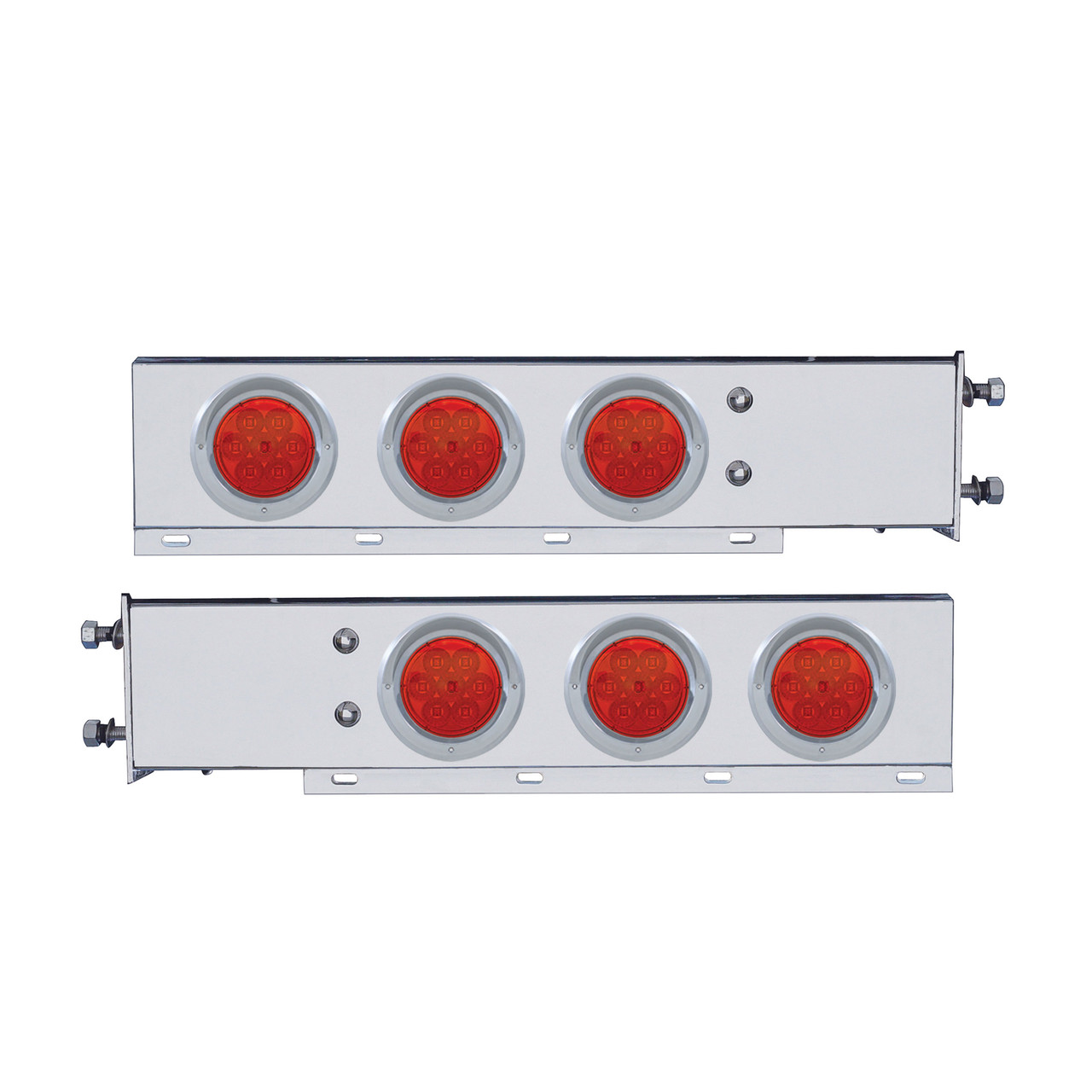 2-1/2" Bolt Pattern SS Spring Loaded Bar w/6X 4" 7 LED Lights &amp; Visors -Red LED &amp; Lens