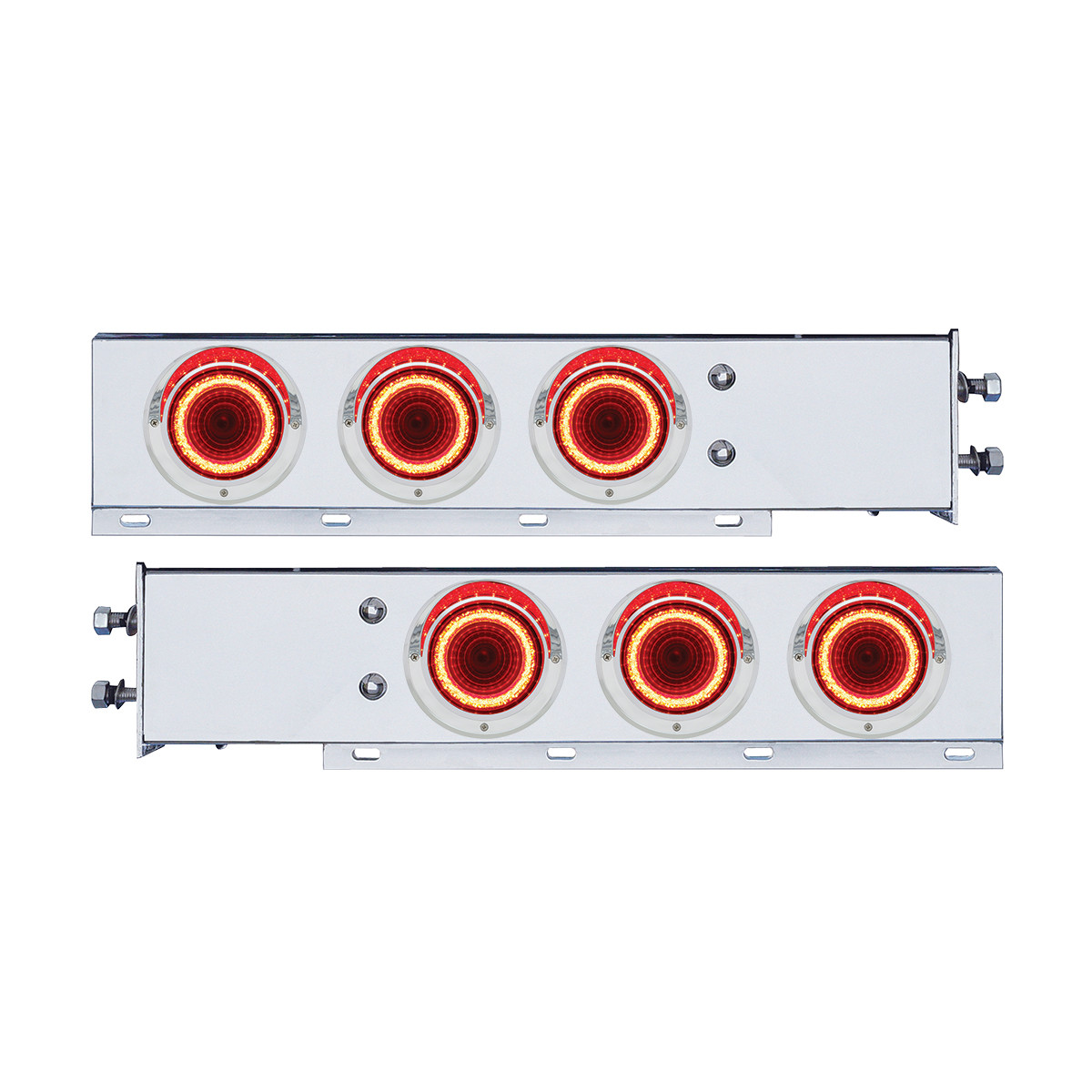 2-1/2" Bolt Pattern SS Spring Loaded Rear Bar w/6X 4" Red LED "Mirage" Lights & Visor -Red Lens