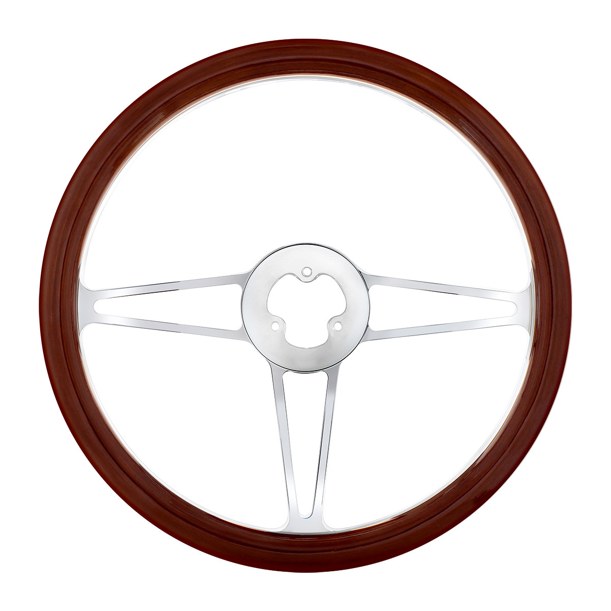 18" Chrome Aluminum "3-Spoke" Style Steering Wheel With Wood Rim
