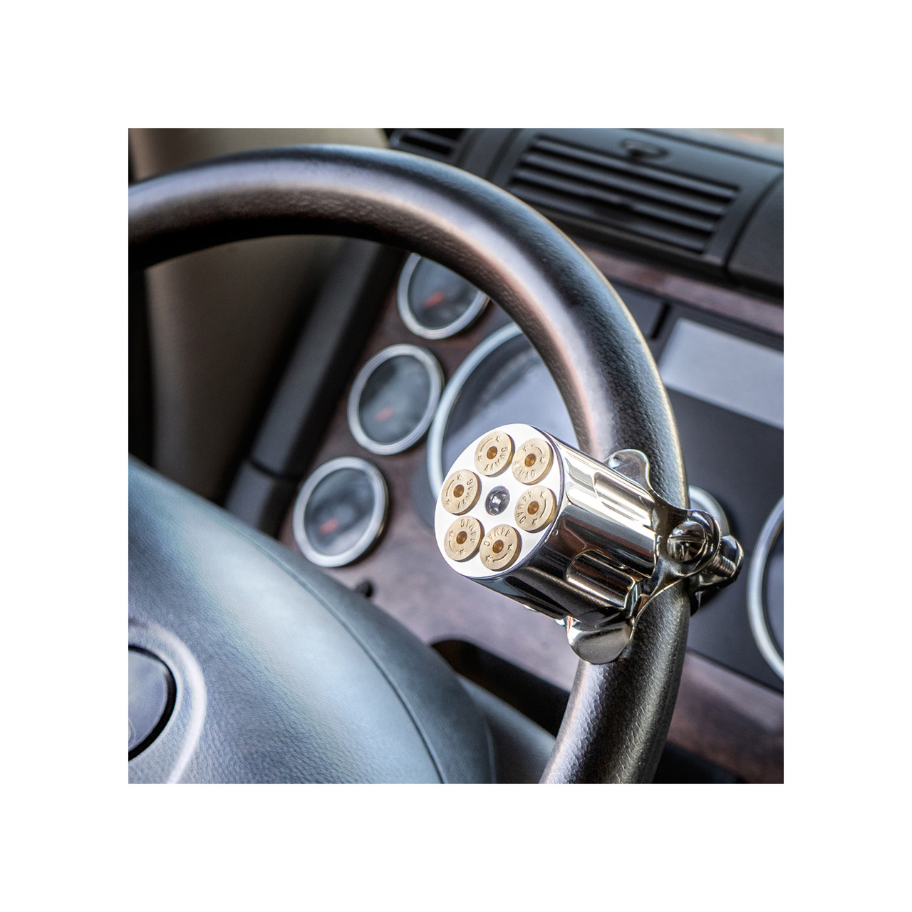 Chrome Aluminum Gun Cylinder Steering Wheel Spinner