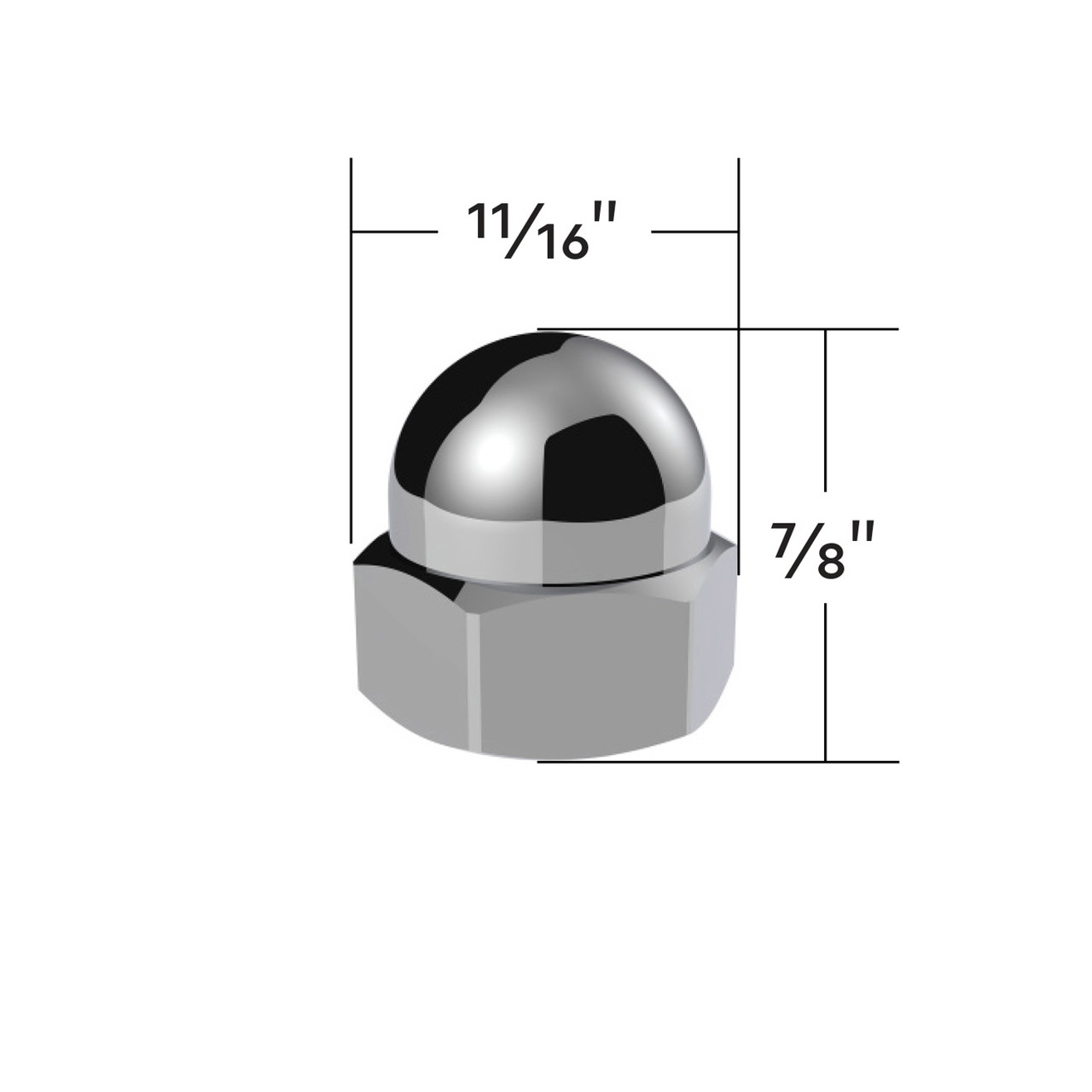 11/16" x 7/8" Chrome Die-Cast Acorn Nut Cover