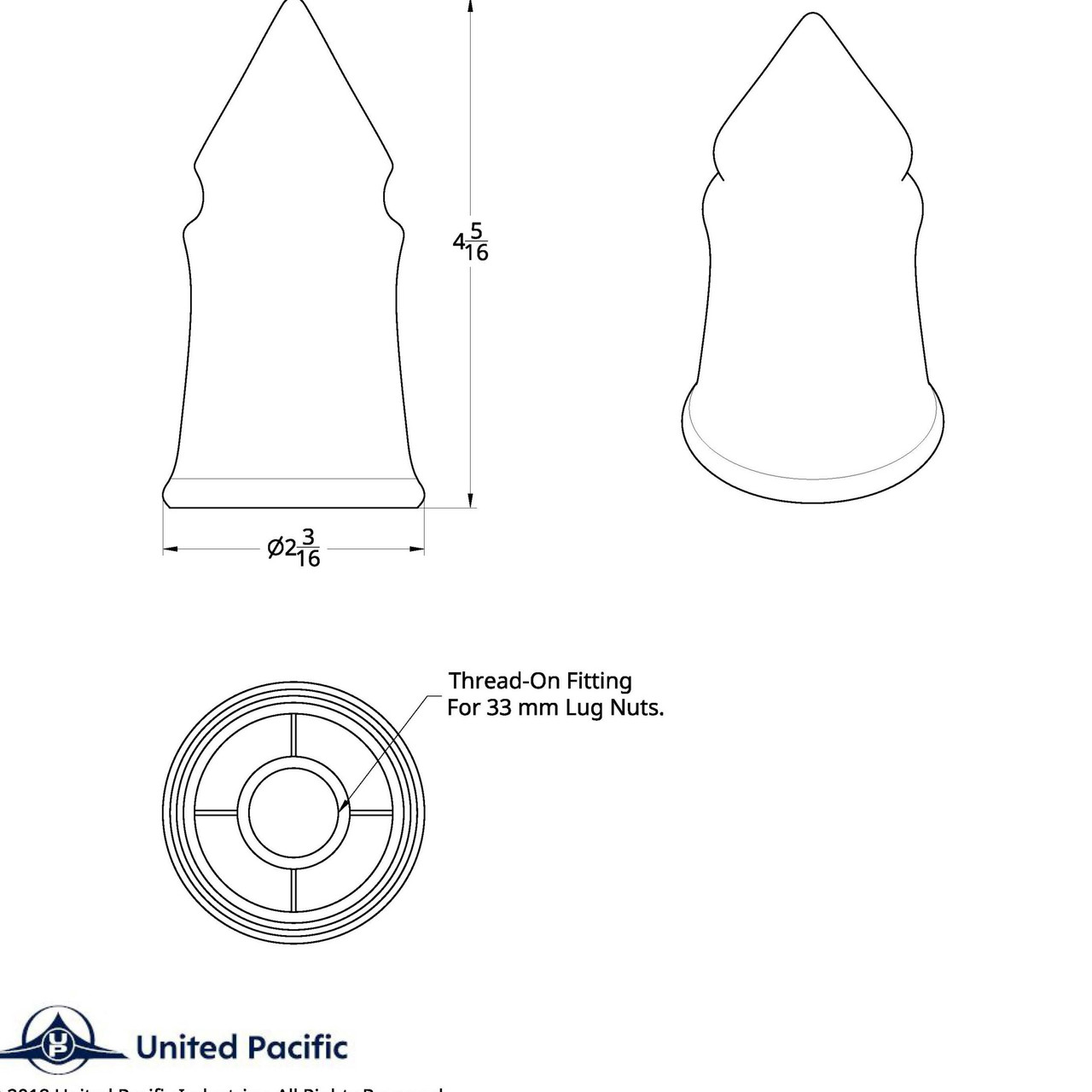 33mm X 4 3/8" Chrome Plastic V-Spike Nut Cover - Thread-On