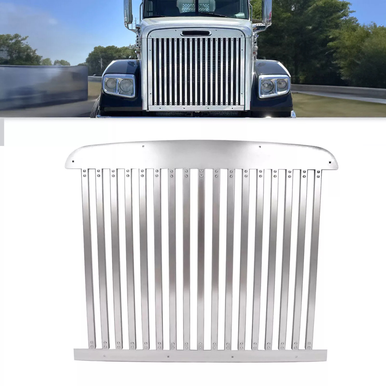 Stainless Steel Freightliner FLD 120 Grille - 17 Vertical Bars