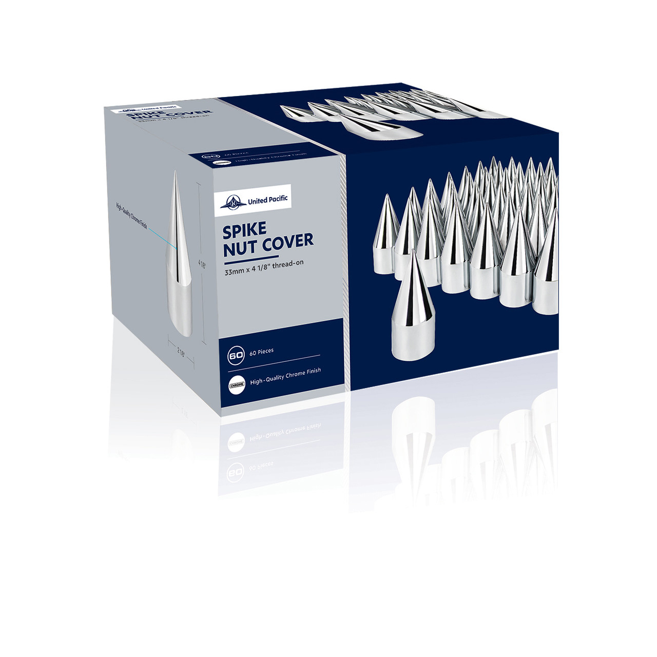 33mm X 4 1/8" Chrome Plastic Spike Nut Cover - Thread-On (60 Pack)