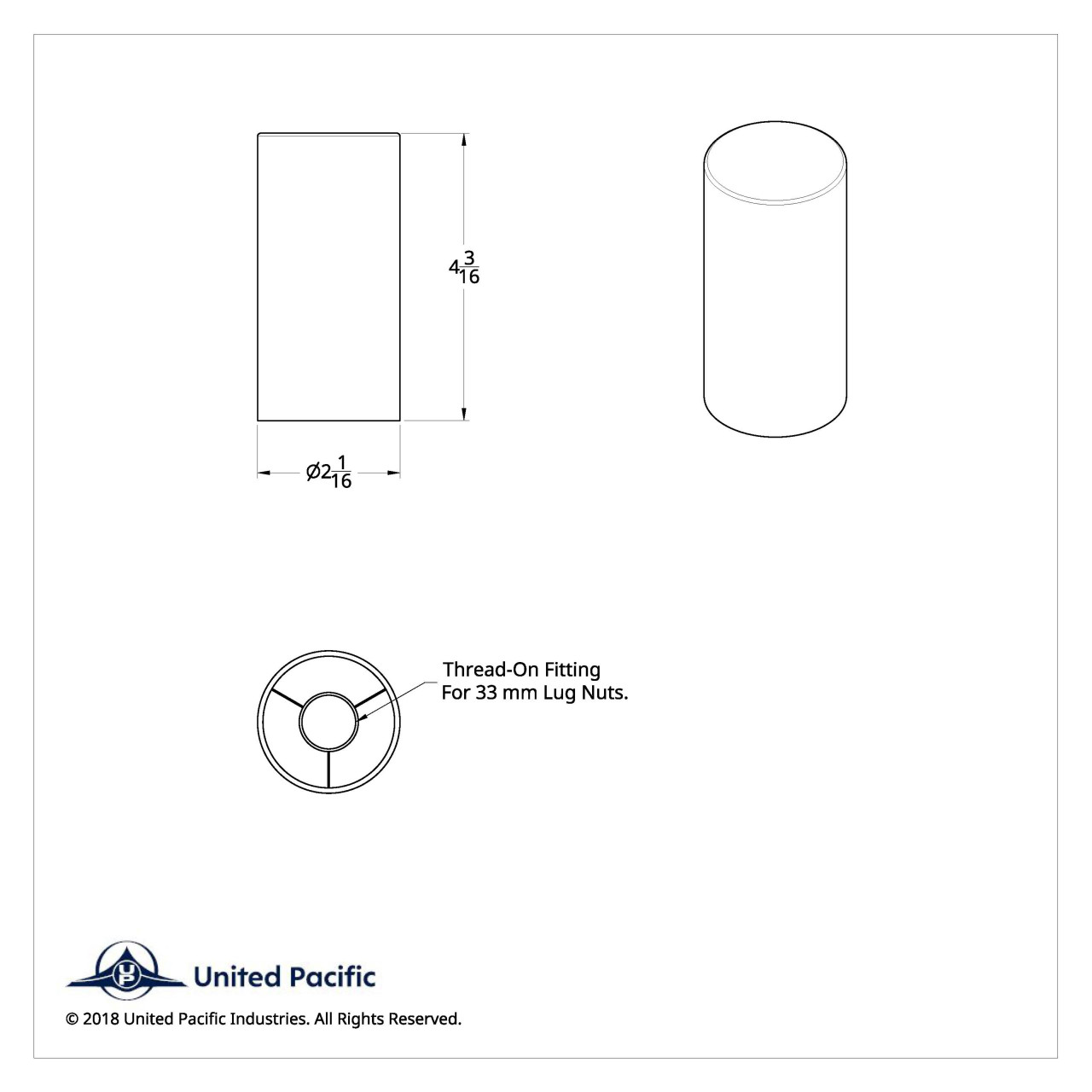 33mm X 4 1/4" Black Tall Cylinder Nut Cover - Thread-On
