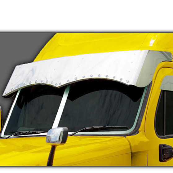 18 Inch Twisted Drop Visor With 20 3/4 Inch Light Holes Freightliner Cascadia Condo And Mid Roof - 18 Gauge 430 Stainless Steel