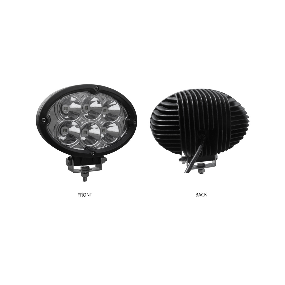Universal White Cree Oval Work Light – Clear Lens – Black Housing (6 Diodes) – 5400 Lumens