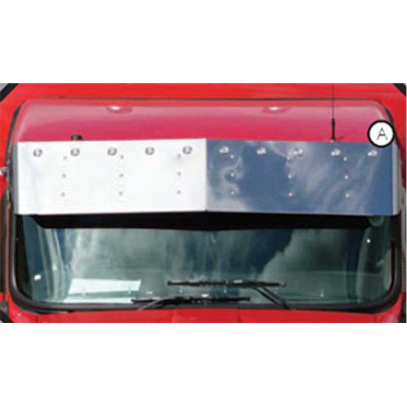 Kenworth Curved Windshield Blind Mount 13" Visor - 10 Bullseye Light Holes - Cast Mirror Brackets