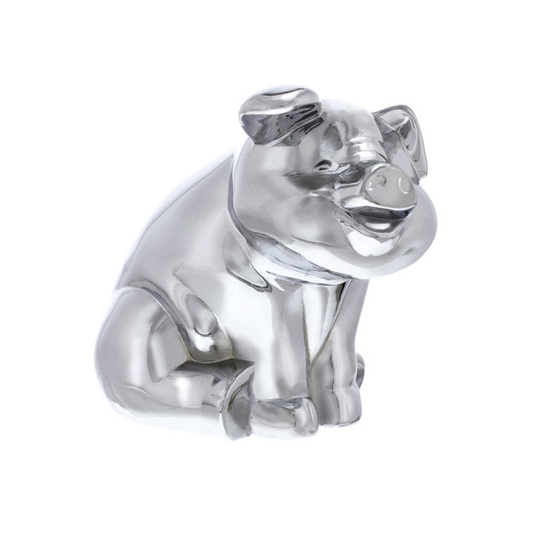 Chrome Die-Cast Sitting Pig Ornament