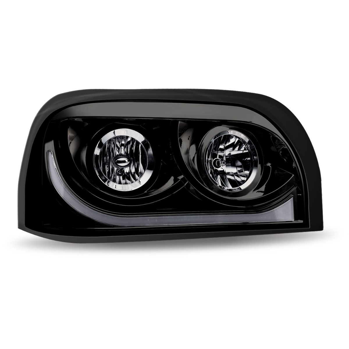 BLACK FREIGHTLINER CENTURY HALOGEN PROJECTOR HEADLIGHT ASSEMBLY WITH DUAL FUNCTION HALO STRIP - PASSENGER SIDE
