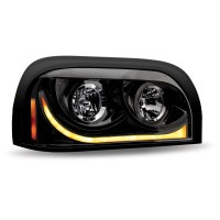 BLACK FREIGHTLINER CENTURY HALOGEN PROJECTOR HEADLIGHT ASSEMBLY WITH DUAL FUNCTION HALO STRIP - PASSENGER SIDE