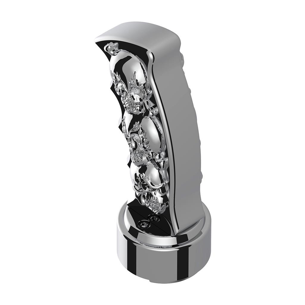 THREAD-ON SKULLS PISTOL GRIP GEARSHIFT KNOB WITH CHROME 9/10 SPEED ADAPTER - CHROME