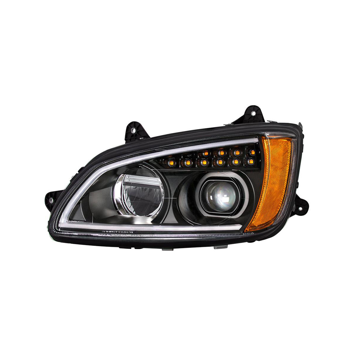 Black Full LED Headlight With Turn Signal & Position Light Bar For 2007-2017 Kenworth T660