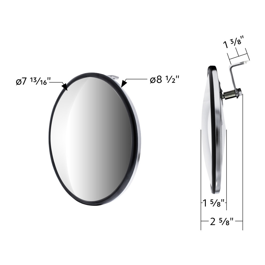 8-1/2" CHROME 320R CONVEX MIRROR - OFFSET MOUNTING STUD