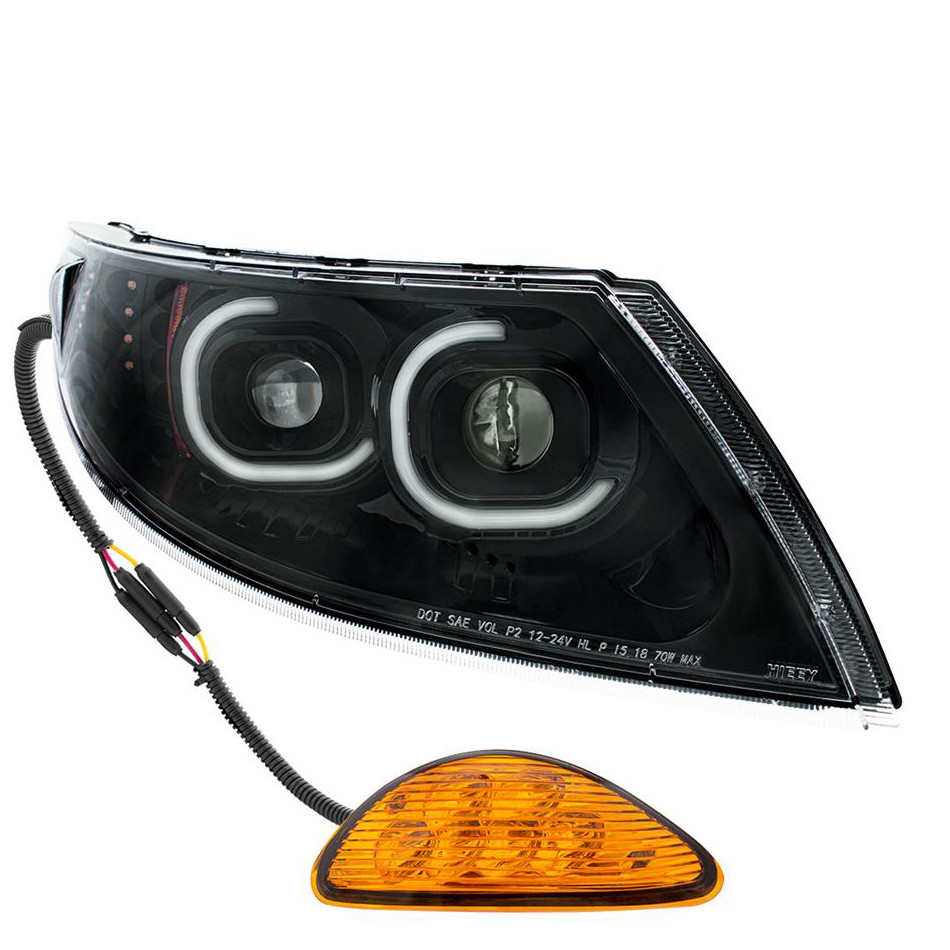 LED Projector Headlight With Rear Facing Turn Signal For International Durastar 2002-2018 - Black Passenger