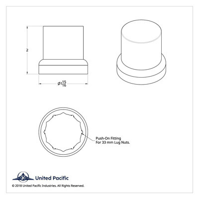 33MM X 2" CHROME PLASTIC FLAT TOP NUT COVERS WITH FLANGE - PUSH-ON (COLOR BOX OF 60)