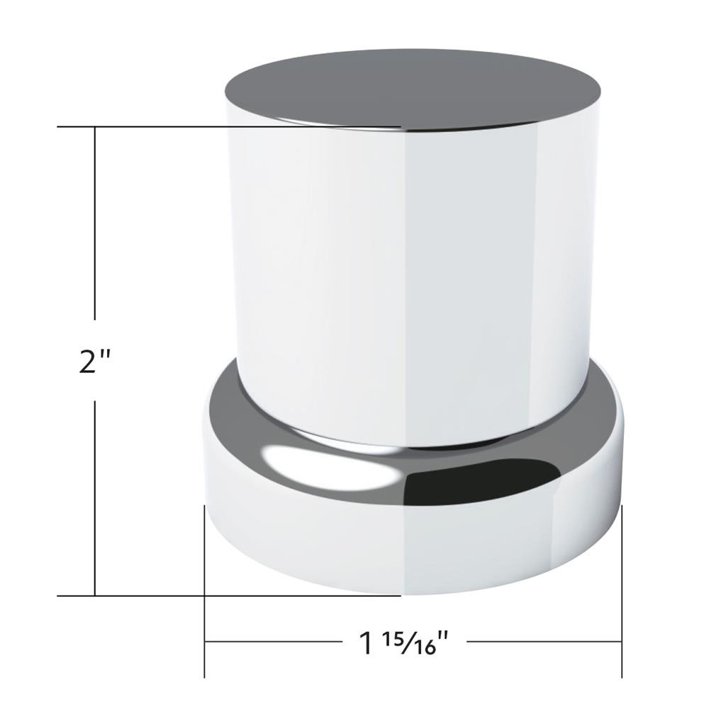 33MM X 2" CHROME PLASTIC FLAT TOP NUT COVERS WITH FLANGE - PUSH-ON (10-PACK)