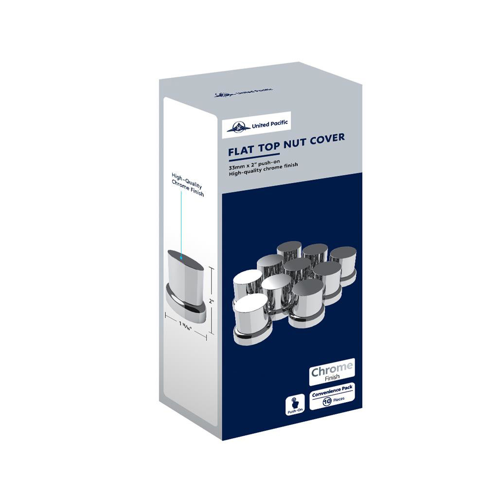 33MM X 2" CHROME PLASTIC FLAT TOP NUT COVERS WITH FLANGE - PUSH-ON (10-PACK)