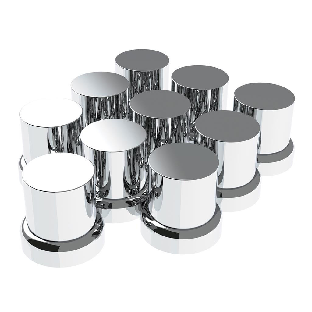33MM X 2" CHROME PLASTIC FLAT TOP NUT COVERS WITH FLANGE - PUSH-ON (10-PACK)