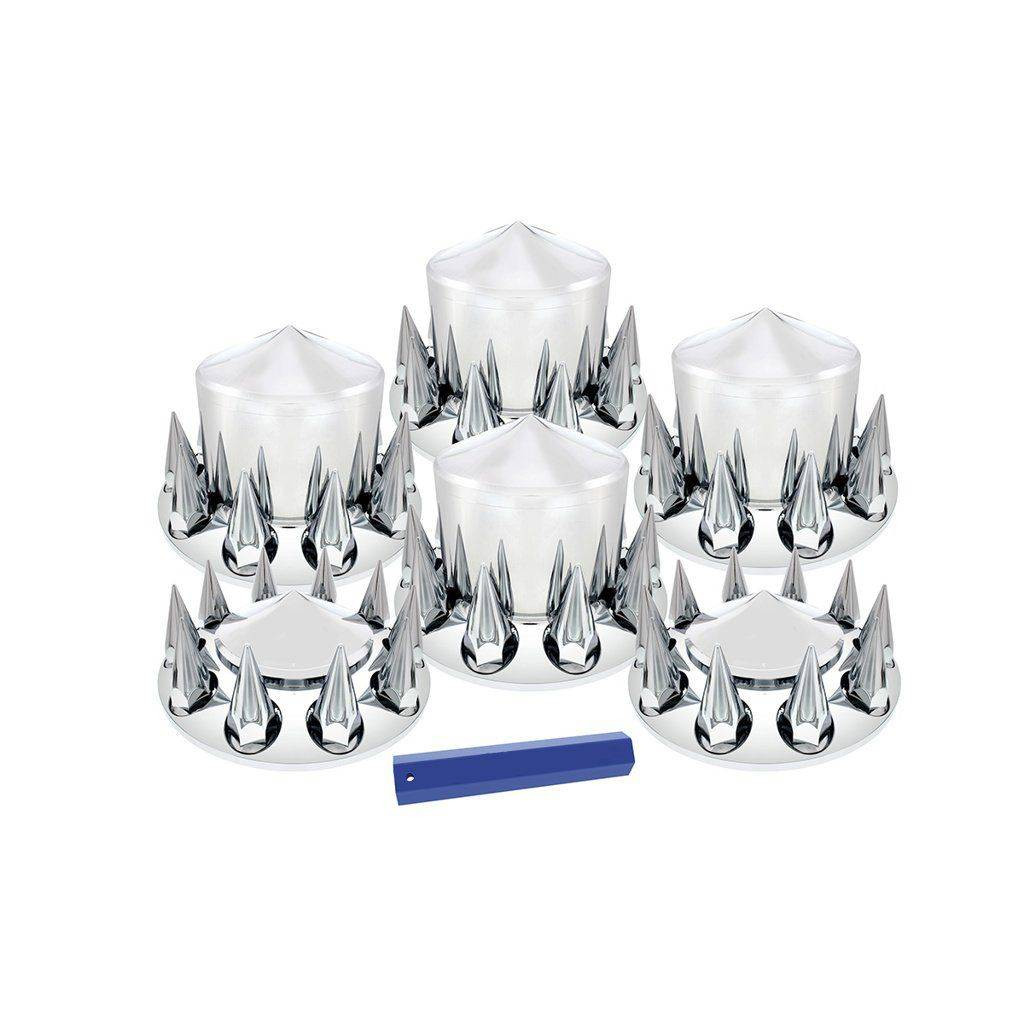 POINTED AXLE COVER COMBO KIT WITH 33MM SPIKE NUT COVERS & NUT COVER TOOL - CHROME